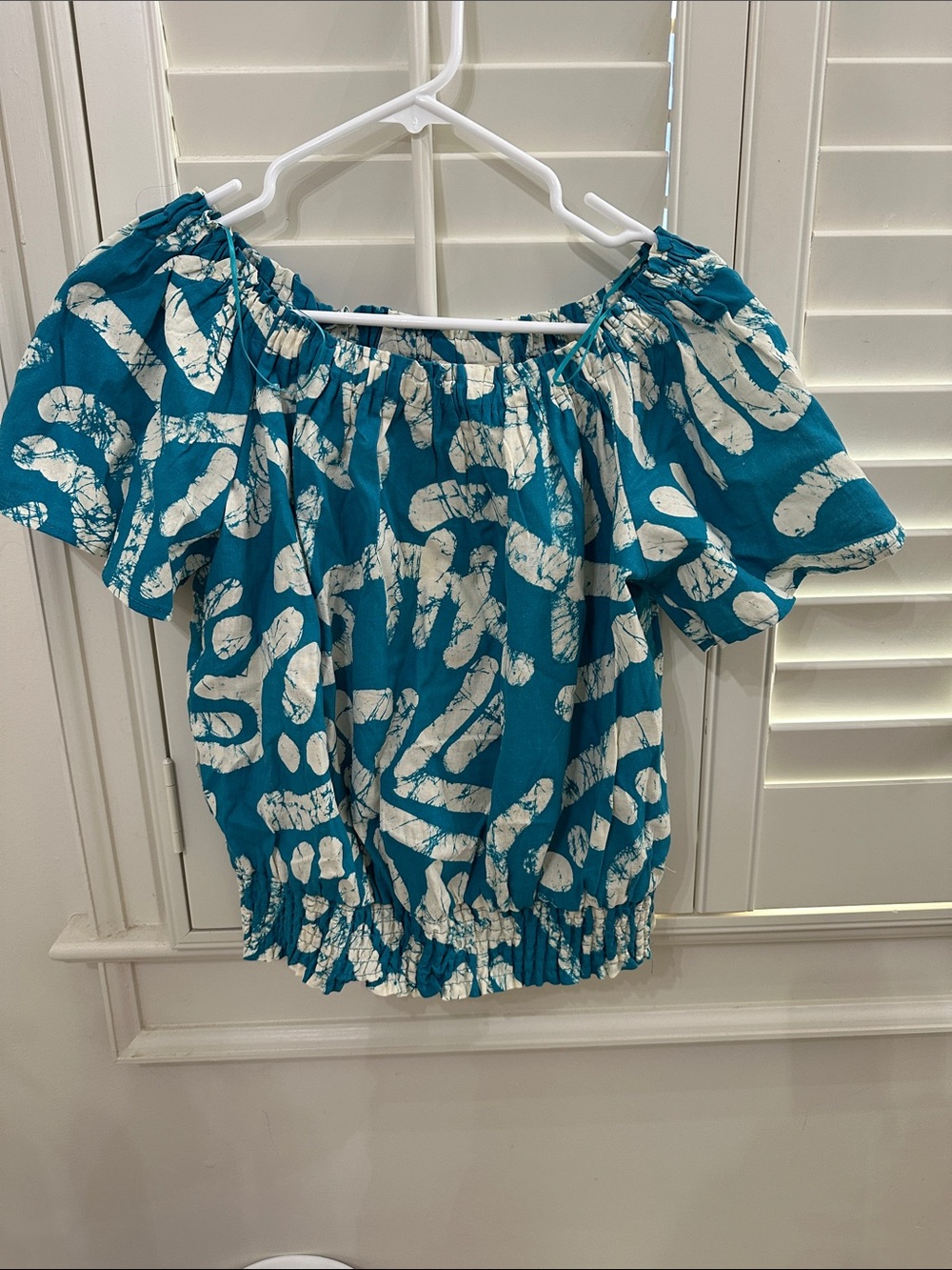 Haute Hippie Teal Off-Shoulder Abstract Print Top